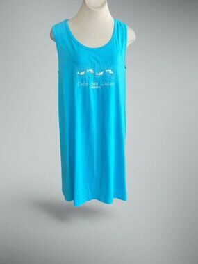 Caribbean Tropic Cabo San Lucas Resort Dress Turquoise Blue Embroidered Dolphins
